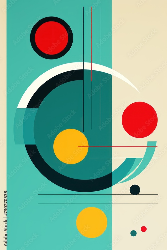 A Teal poster featuring various abstract design elements, in the style of pop art 