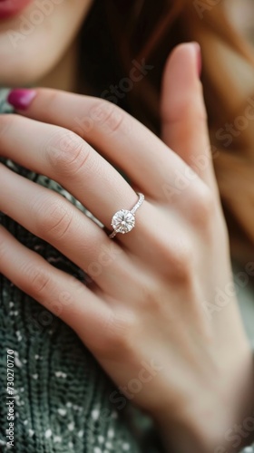 Beautiful moment when an unmarried girl gets an engagement ring and wears that diamond ring proudly Generative AI