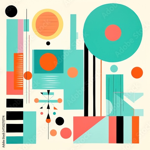A Turquoise poster featuring various abstract design elements  in the style of pop art