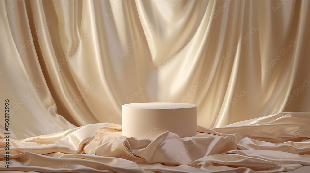 Round golden pedestal under gold satin Surprise cover