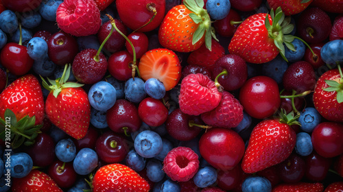 A vibrant mix of fresh berries background. photo