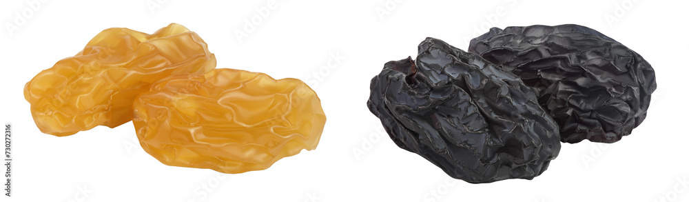 Yellow raisin isolated on white background with full depth of field