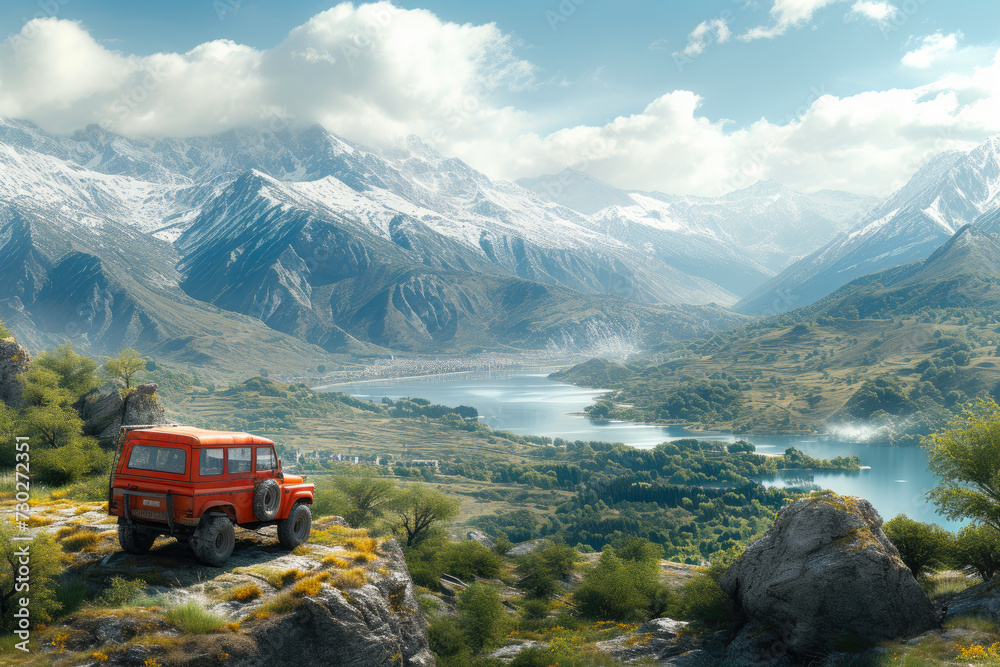 Truck's Triumph: Overseeing Mountains, Lakes, and Urban Majesty