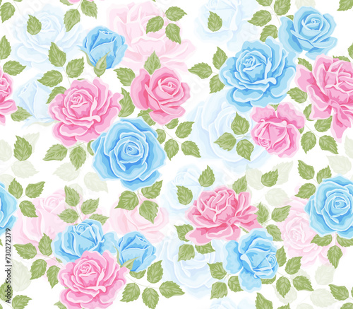 Seamless pattern with roses flowers. Floral pattern for wallpaper or fabric. Flower rose. Botanic Tile. © olgamurkot