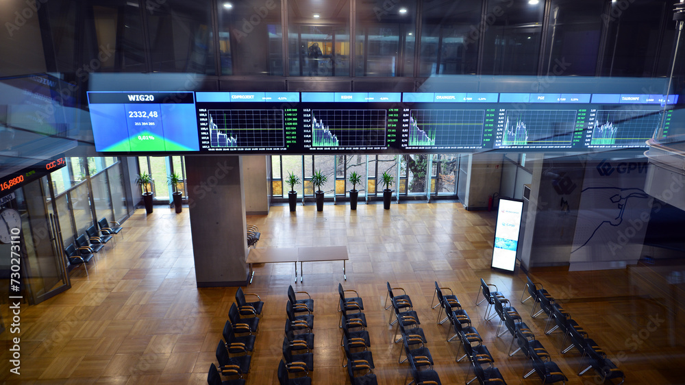 Warsaw Poland 7 February 2024 Interior Of The Warsaw Stock Exchange