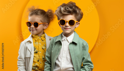 Smiling boys and girls in sunglasses, enjoying summer together generated by AI