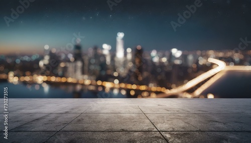  Concrete floor with cityscape and skyline background 