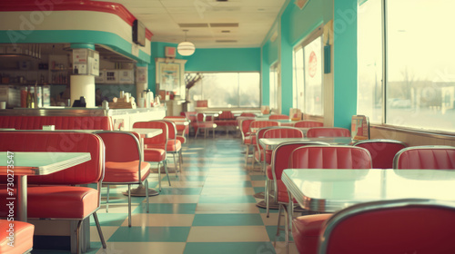 Generative AI, Vintage photo of American cafe 50s, retro interior design