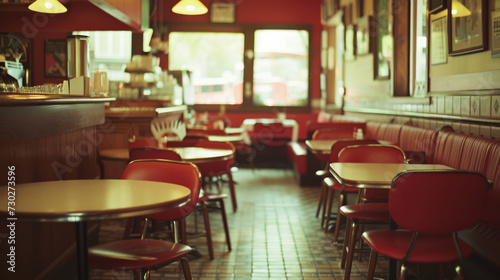 Generative AI  Vintage photo of American cafe 50s  retro interior design
