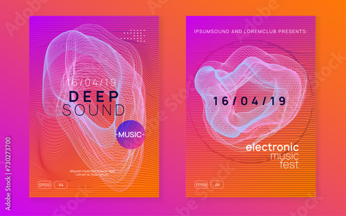Dance flyer. Dynamic gradient shape and line. Creative discotheque invitation set. Neon dance flyer. Electro trance music. Techno dj party. Electronic sound event. Club fest poster.