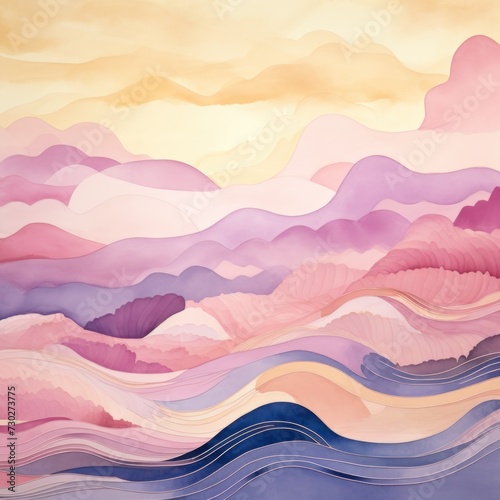 background with various waves and wave shapes in warm colors