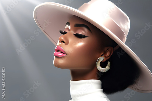 Beautiful woman with a hat and pink lips