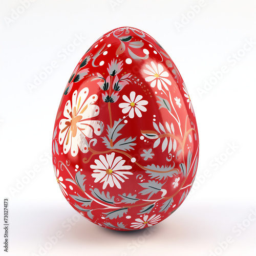 Traditional East European Easter Egg with floral motifs in red white and dark colours