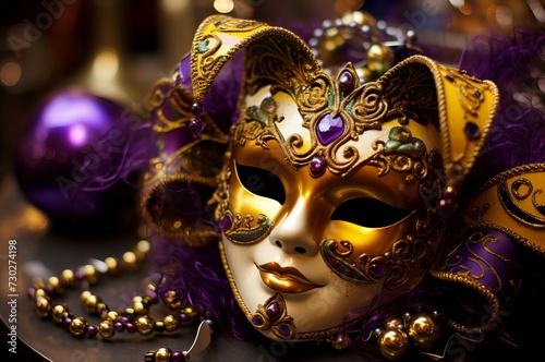 Vibrant Mardi gras mask. New venetian costume. Generate Ai