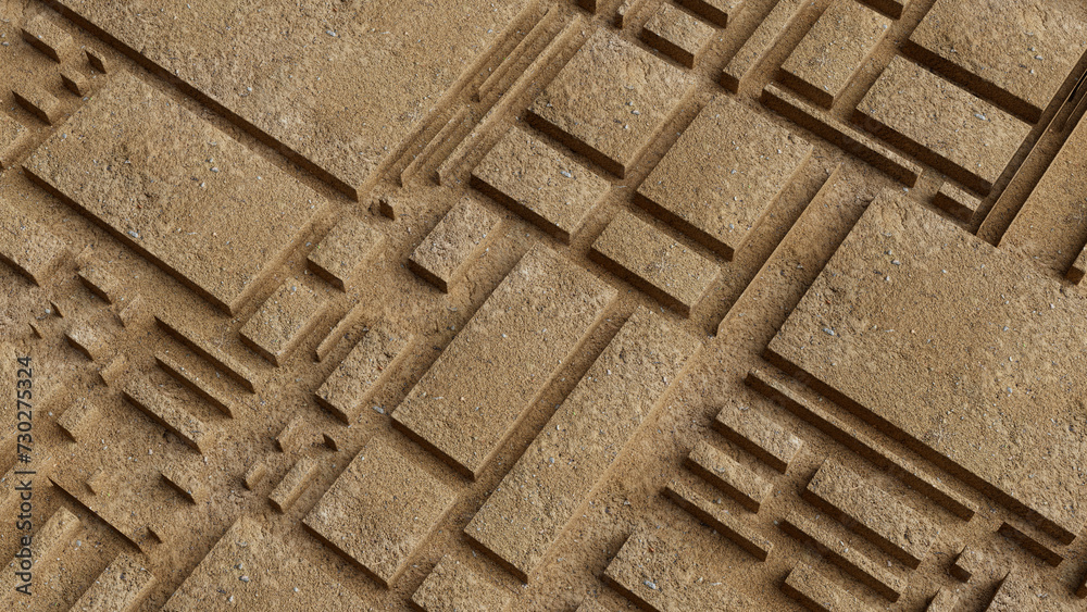 Urban sand city view from above, 3d rendering