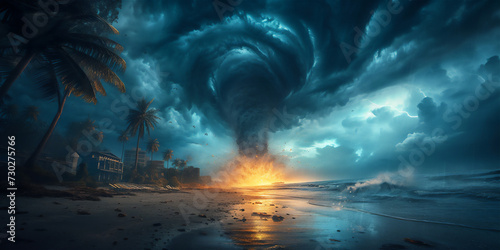 Hurricane hitting the costal areas, apocalyptic event