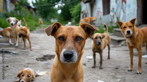Stray dogs, showing the challenges of canine abandonment. generative ai