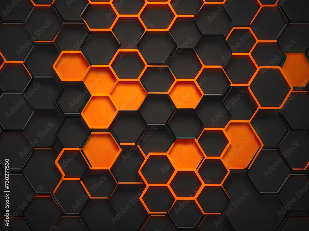 Orange hexagon design on a black backdrop Orange hexagon design on a black backdrop
