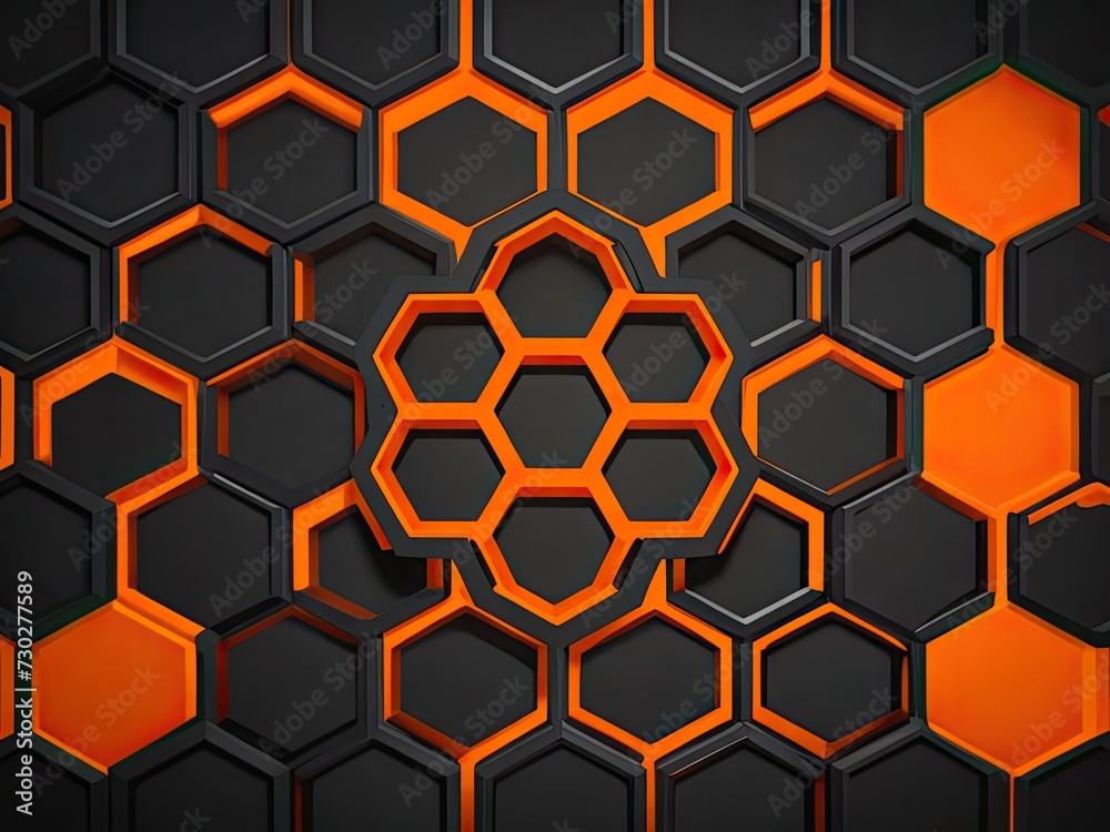 Orange hexagon design on a black backdrop Orange hexagon design on a black backdrop