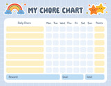 Chore chart for kids. Daily kids routine tracker. School Routine, Behavior Chart, Consequences, Daily tasks Checklist. Reward chart. Printable chore chart template for preschoolers, kindergarteners.