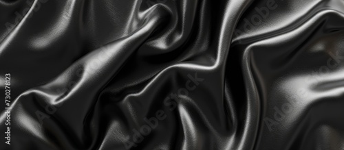 Silky grained black leather material with abstract black matter as a backdrop, perfect for design and decoration. 3D rendered illustration.