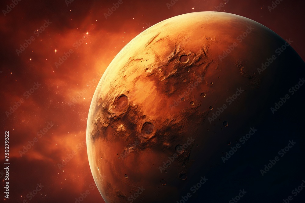 Obraz premium Barren Mars planet. Nebula desert space. Generate Ai