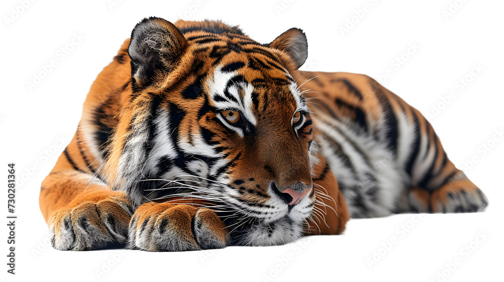 Tiger Laying Down on White Surface