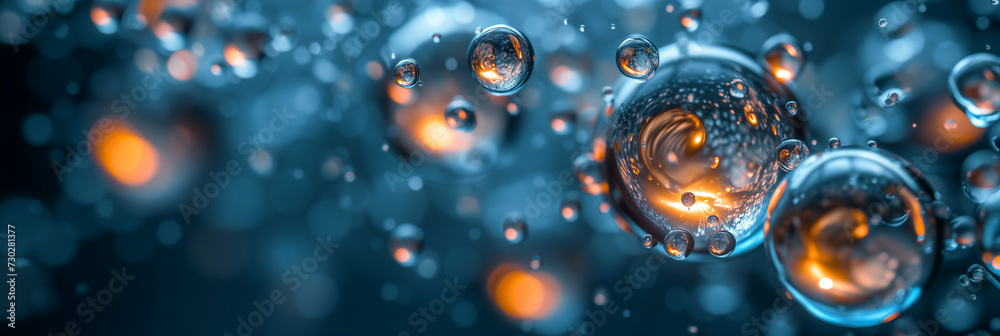 custom made wallpaper toronto digitalClose-up of vibrant, glowing orange bubbles suspended in a blue liquid, creating an abstract and dynamic pattern of light and reflection.