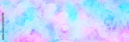 Pastel pink, blue and purple watercolor background. Horizontal banner with soft watercolor texture