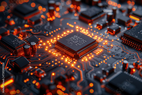 electronic circuit board with digital flex circuits, cilicon chip, futuristic. Background image. Created with Generative AI technology