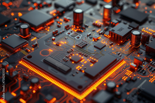 electronic circuit board with digital flex circuits, cilicon chip, futuristic. Background image. Created with Generative AI technology