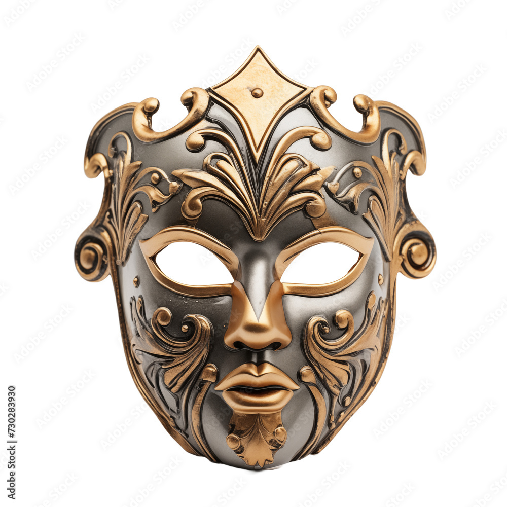 Venetian carnival mask isolated on transparent and white background. Ideal for use in advertising. Generative ai