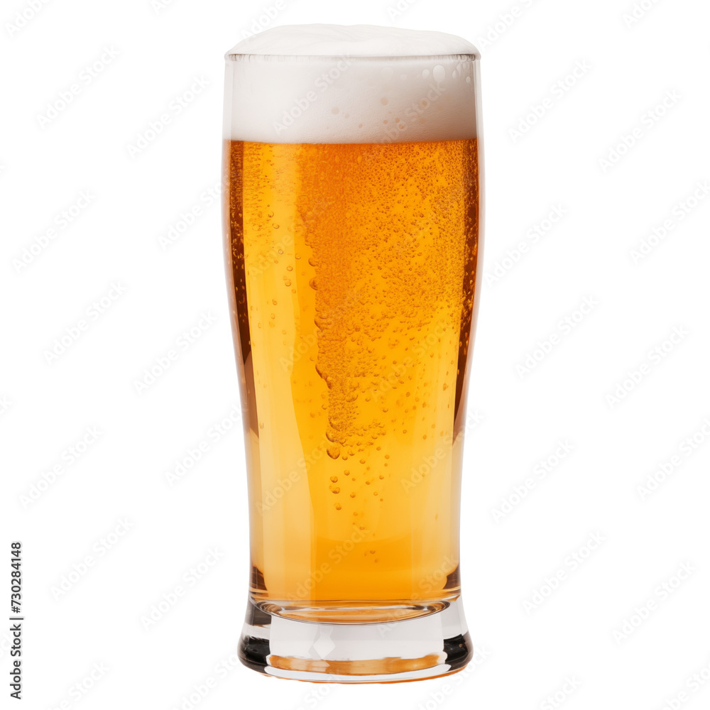 Glass of beer isolated on transparent and white background. Ideal for use in advertising. Generative ai
