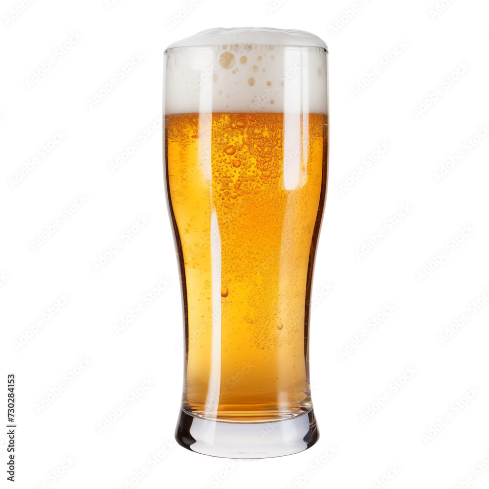 Glass of beer isolated on transparent and white background. Ideal for use in advertising. Generative ai Glass of beer isolated on transparent and white background. Ideal for use in advertising. Generative ai