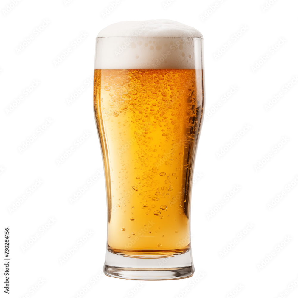 Glass of beer isolated on transparent and white background. Ideal for use in advertising. Generative ai Glass of beer isolated on transparent and white background. Ideal for use in advertising. Generative ai