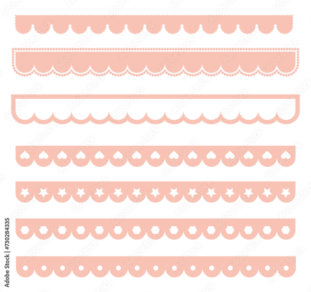 Scalloped Lace Border set. Clipart collection of decorative borders isolated on white background. Scalloped Lace Border set. Clipart collection of decorative borders isolated on white background.