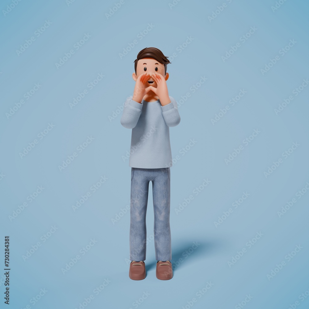 3d man stood up and kept both hands over his mouth while shouting at the screen