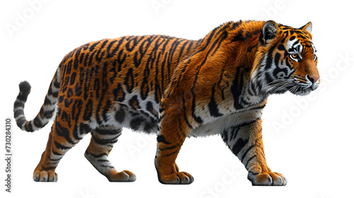 Large Tiger Walking Across White Background