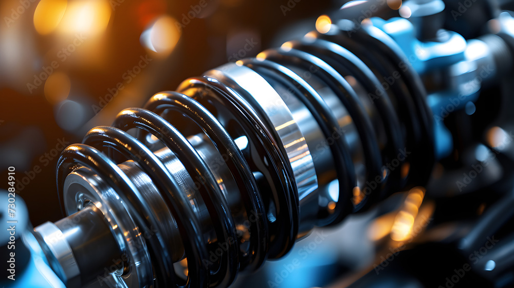 Closeup of springs, shock absorbers rad shock Absorbers focus on suspension Closeup of springs, shock absorbers rad shock Absorbers focus on suspension