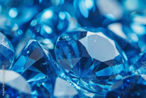 blue diamonds with beautiful light reflections scattered with blue diamonds generative ai