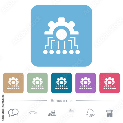 Mechatronics flat icons on color rounded square backgrounds