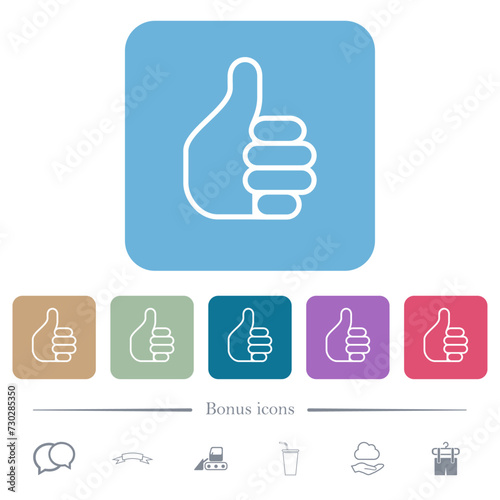 Left handed thumbs up outline flat icons on color rounded square backgrounds