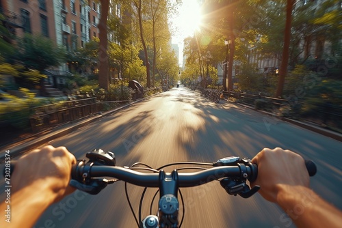 a bike view of spring road in the sunlight professional photography