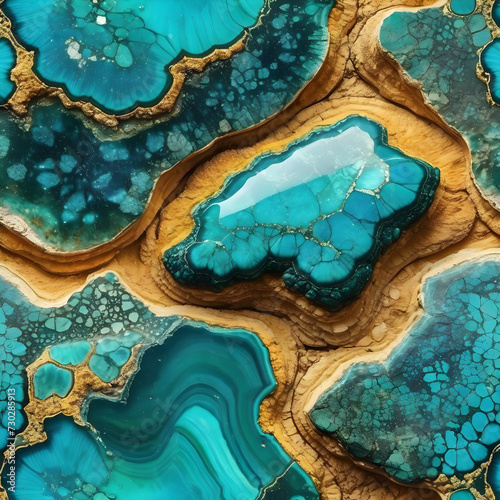 Turquoise chrysocolla mineral texture as background. Macro closeup photo