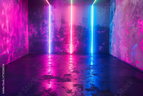 Room with neon lights background.