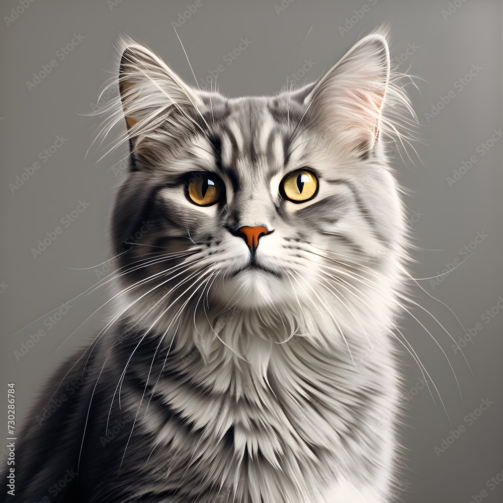 Portrait of a tabby cat with yellow eyes on a light background Portrait of a tabby cat with yellow eyes on a light background