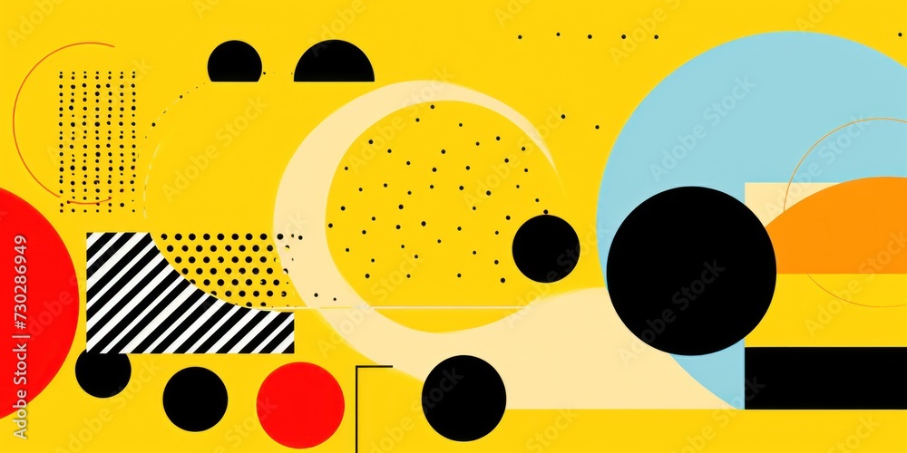 A Yellow poster featuring various abstract design elements