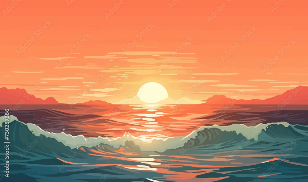 sunrise ocean vector flat minimalistic isolated illustration