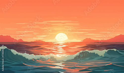 sunrise ocean vector flat minimalistic isolated illustration © Coosh448