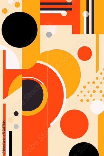 An Orange poster featuring various abstract design elements